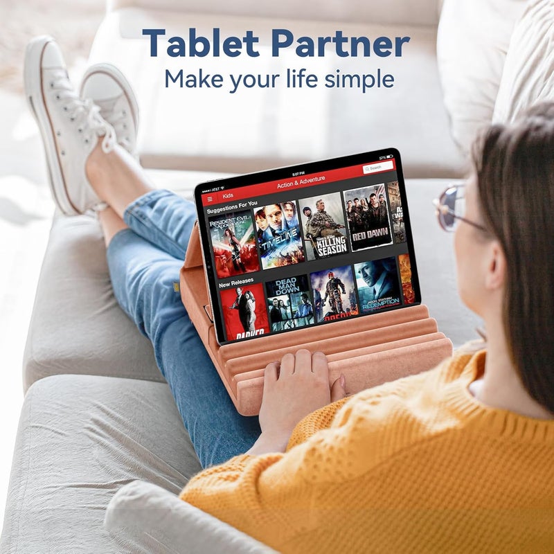 KDD Tablet Pillow Holder, Foldable iPad Stand for Lap, Bed and Desk -Tablet Soft Pad Dock with Pocket & Stylus Mount Compatible with iPad Pro 12.9, 10.5, 9.7 Air Mini 6 5 4 3, E-Reader - Image 3